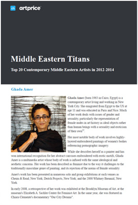 Ghada Amer selected as “Top 20 Contemporary Middle Eastern Artists in 2012-2014” 가다 아메르, Artprice 선정 주목 받는 Top 20 중동 현대 미술 작가
